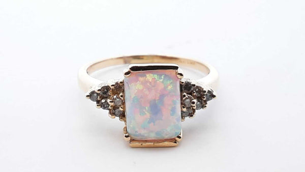 .12cttw Diamond & Synthetic Opal 14k Yellow Gold Solitaire Ring 8.25 Lh1025lcrde