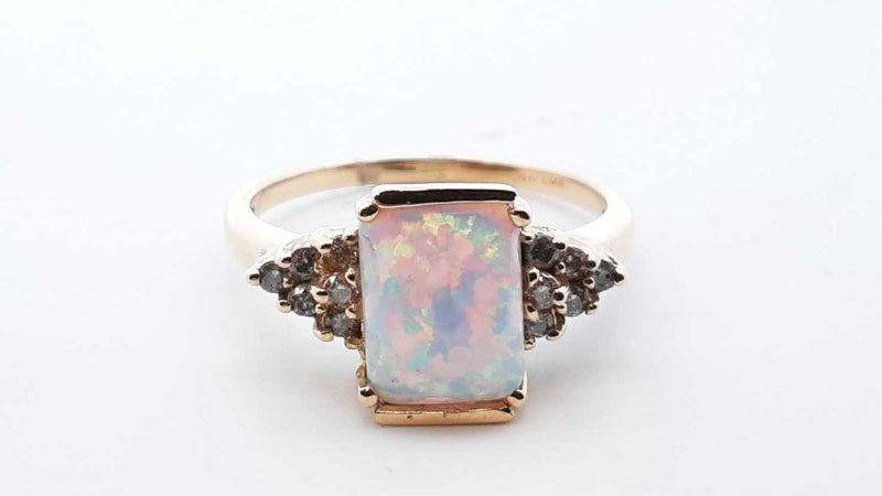 .12cttw Diamond & Synthetic Opal 14k Yellow Gold Solitaire Ring 8.25 Lh1025lcrde