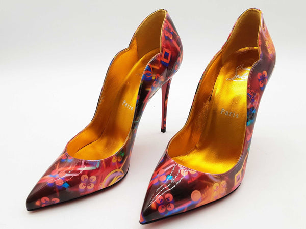 Christian Louboutin Hot Chick Red Floral Patent Heels Size Eu 38 Do1224lcrde