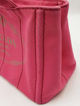 Prada Small Canapa Logo Print Tote Bag In Peony Pink Cotton Canvas Fw0626orzdu