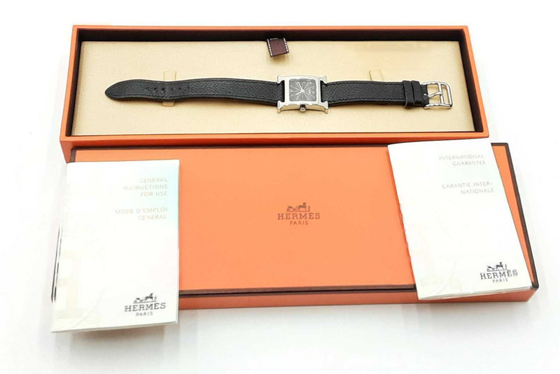 Hermes Stainless Steel 21mm H Quartz Watch With Black Dial Eb1224pxzdu