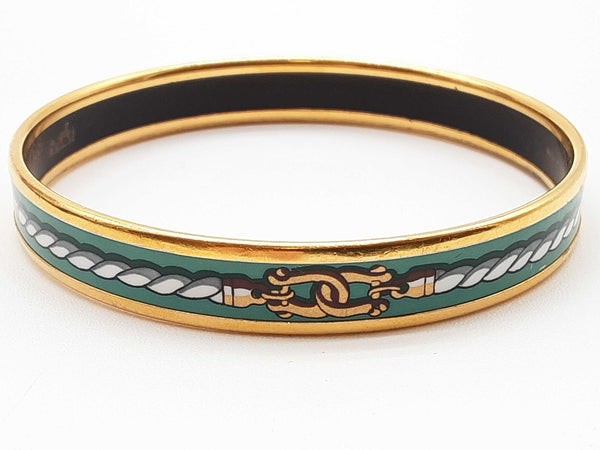 Hermes Green Rope Painted Enamel Narrow Bangle Bracelet Do1223wwxde