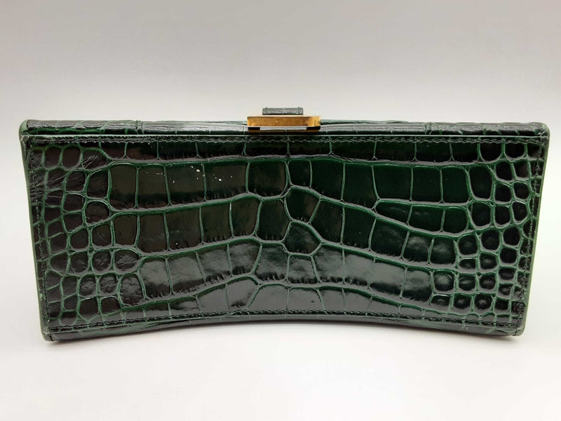 Balenciaga Hourglass Green Embossed Crocodile Leather Shoulder Bag Do0924rxzde