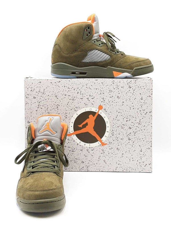 Nike Air Jordan 5 Retro In Army Olive & Solar Orange Size 11 Fw0925rzdu
