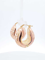 18k Two-tone Rose & Yellow Gold Puffy Filigree Hoop Earrings 6.6 Grams Fw00826rxzdu