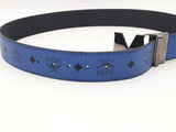 Mcm Reversible Monogram Claus Leather Belt Blue 36-38 In Aa0925rzsa