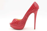 Christian Louboutin Red Patent Leather Spiked Peep Toe Pumps Size 40 Eb1224lxzsa