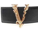 Versace 50mm Black Leather Belt & Gold-tone Virtus Buckle Fw0525crdu