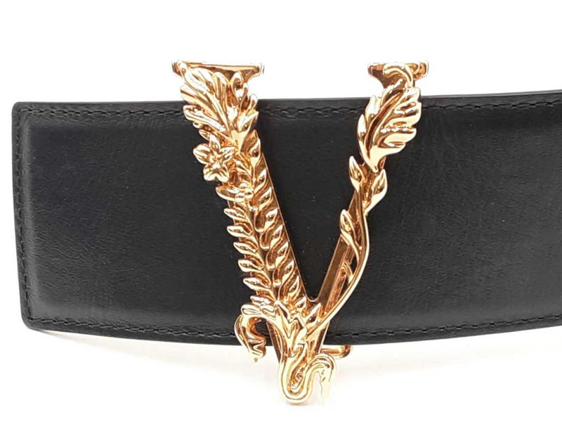 Versace 50mm Black Leather Belt & Gold-tone Virtus Buckle Fw0525crdu