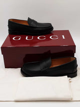 Gucci Black Leather Loafers Size 7 Eb0126oxzdu