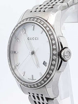 Gucci G Timeless 27mm Diamond, Mother Of Pearl & Steel Quartz Watch Fw0126wrxdu