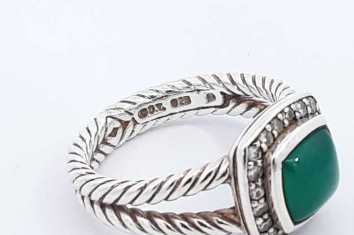 David Yurman Diamond & Green Onyx 925 Albion Ring 5.3 Grams Size 6.5 Eb1024lrxsa