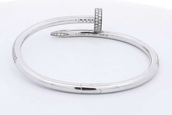 Cartier Diamond Juste Un Clou 18k White Gold Bracelet 29.6g Sz 16 Eb1024lrxxzsa