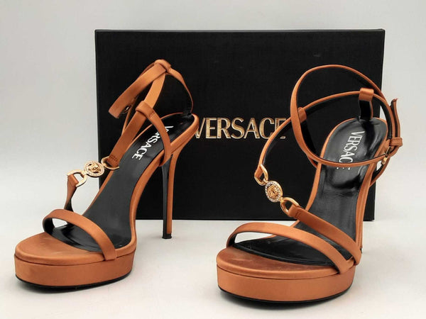Versace Medusa '95 Satin Sandals 115 Mm Brown Size 37 Aa0825lzxsa