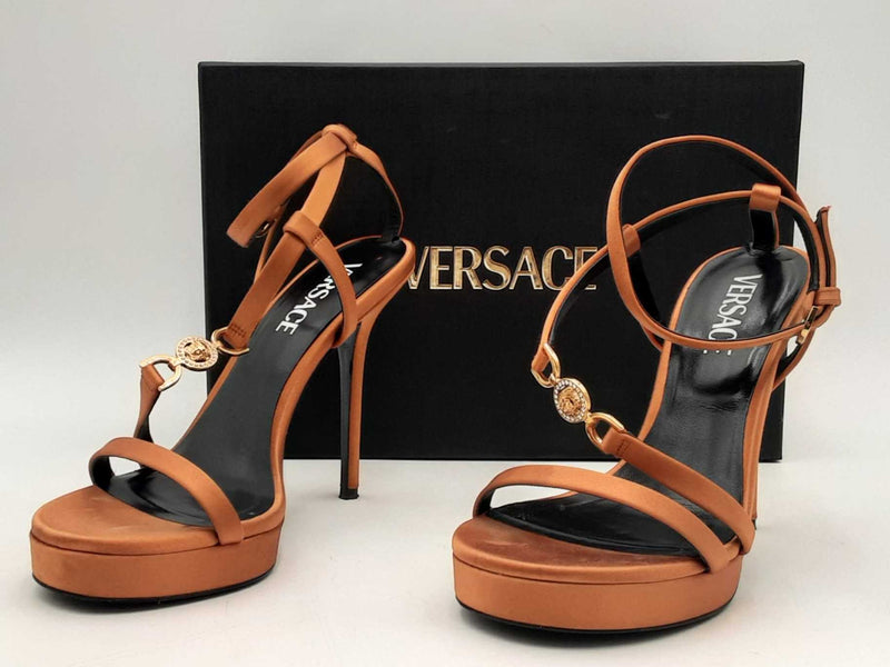 Versace Medusa '95 Satin Sandals 115 Mm Brown Size 37 Aa0825lzxsa