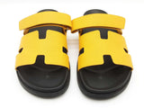 Hermes Chypre Yellow Leather Rubber Slides Size Eu 45 Do1225rxzde
