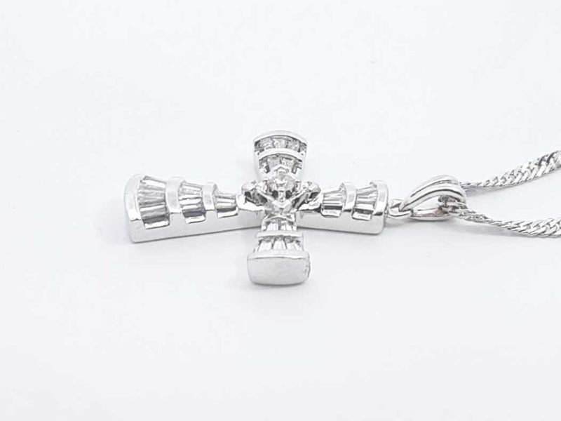 0.48 Cttw Diamond & 14k White Gold Cross Necklace 5.3 Gram 18.5 Inch Fw0425wrxdu
