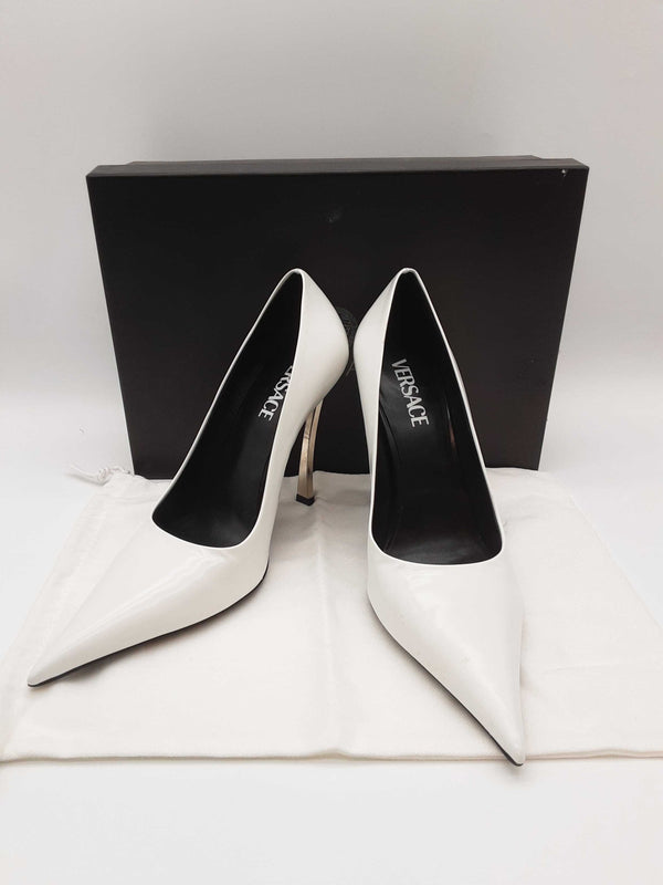 Versace Decollete T.110 Vitello Blanco White Leather Heels Size Eu 40 Do0825cxde