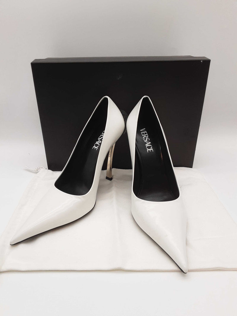Versace Decollete T.110 Vitello Blanco White Leather Heels Size Eu 40 Do0825cxde