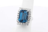 Blue Gemstone & Diamond Ring In 14k White Gold 9.5 Grams Size 6 Eb0626irxsa