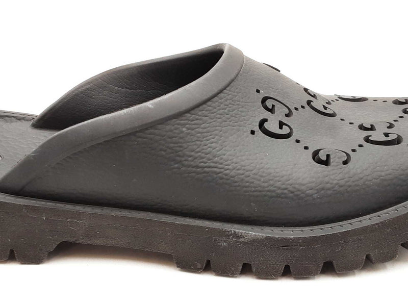 Gucci Perforated Gg Black Rubber Slip-on Sandals Size Us 7 Men's Fw1125lzxdu