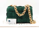 Bottega Veneta Padded Chain Cassette Bag In Emerald Green Suede Fw0926eordu