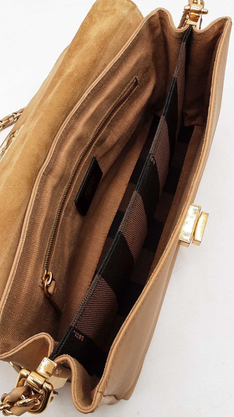 Fendi Pequin Claudia Shoulder Bag In Embossed Tan Leather Fw0925lordu