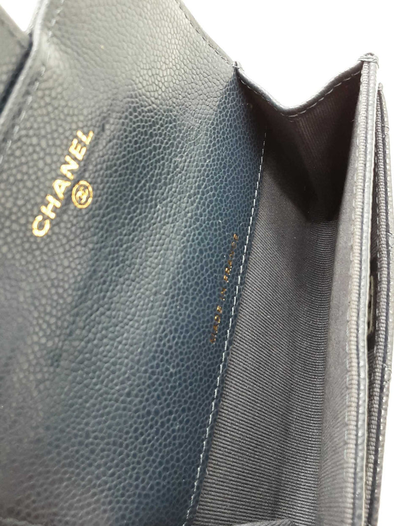 Chanel Navy Blue Quilted Caviar Flap Card Wallet Eb1125pxzdde