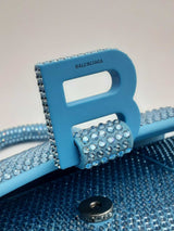 Balenciaga Hourgass Embellished Crystal Blue Suede Top Handle Bag Eb1224lxxzsa