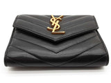 Yves Saint Laurent Ysl Black Chevron Quilted Leather Trifold Wallet Do0426oxzde