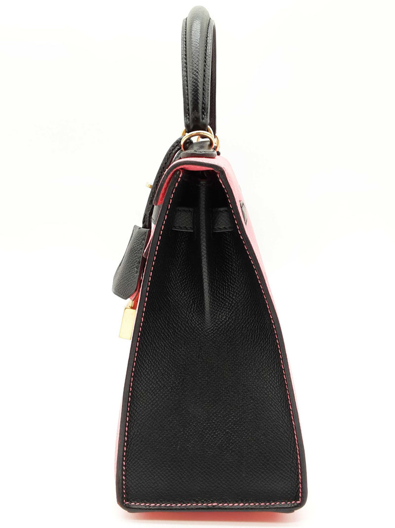 Hermes Kelly 25 Special Order Pink Black Epsom Gold Handbag Do0625lpxzxde