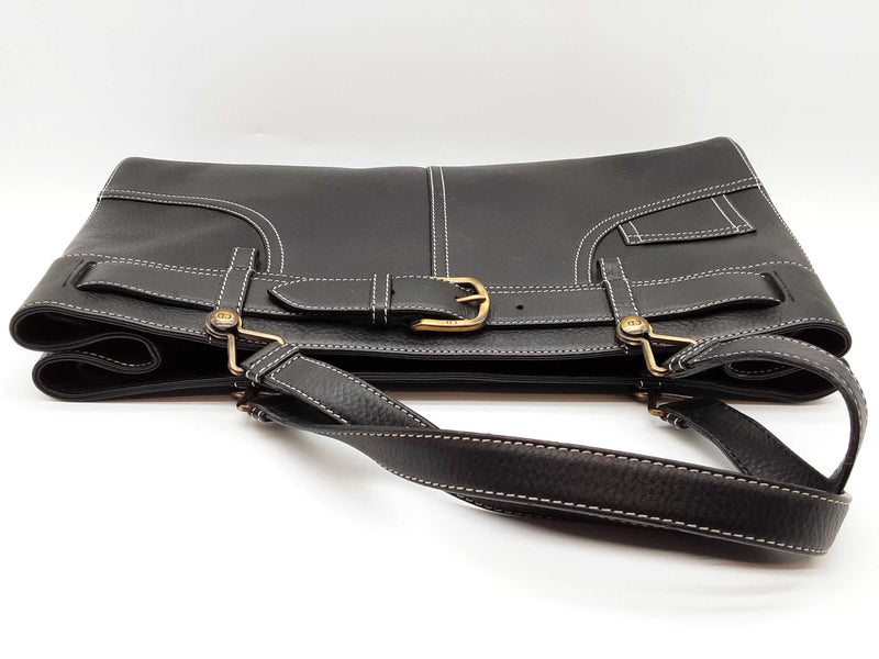 Christian Dior Black Leather Jeans Pocket Shoulder Tote Bag Do0525oxzde