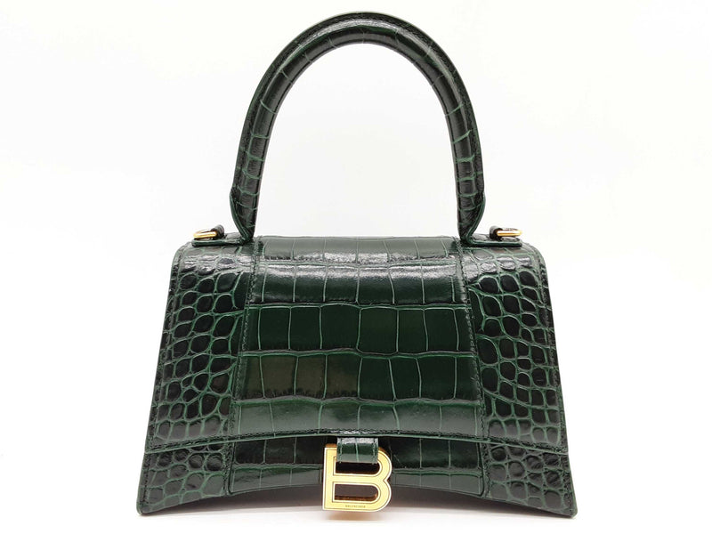 Balenciaga Hourglass Green Embossed Crocodile Leather Shoulder Bag Do0924rxzde