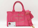 Prada Small Canapa Logo Print Tote Bag In Peony Pink Cotton Canvas Fw0626orzdu