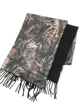 Alexander Mcqueen Brown Black Fur Printed Silk Black Wool Scarf Do1025lxzde