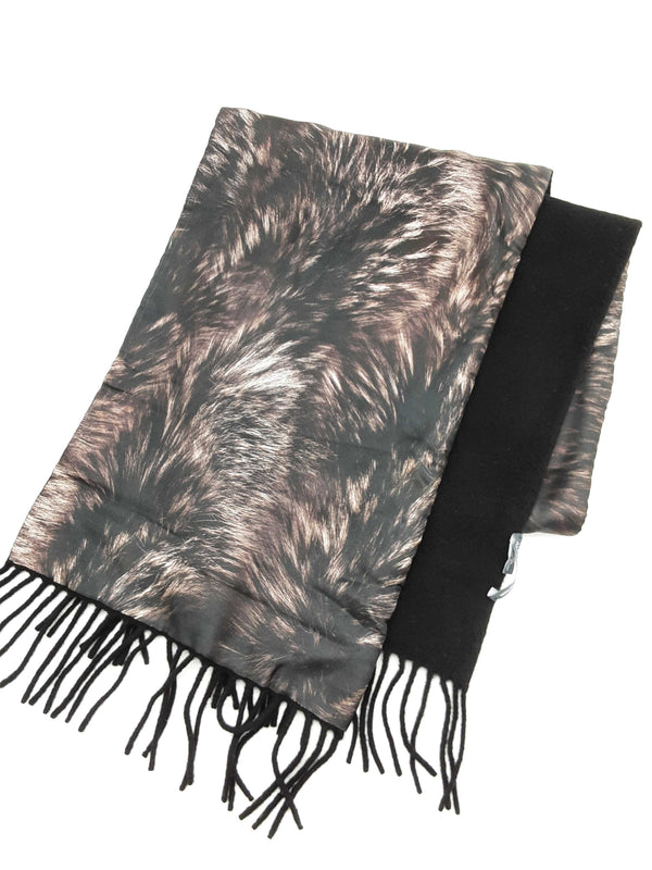 Alexander Mcqueen Brown Black Fur Printed Silk Black Wool Scarf Do1025lxzde