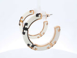 Tory Burch Double T Icon Beige & Gold-tone Enamel Hoop Earrings Fw0326izdu