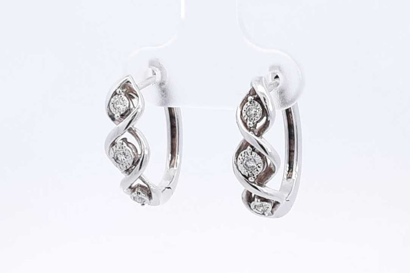 Approx. 0.06ctw Diamond 925 Sterling Silver Hoop Earrings 3.7 Grams Eb1024llsa