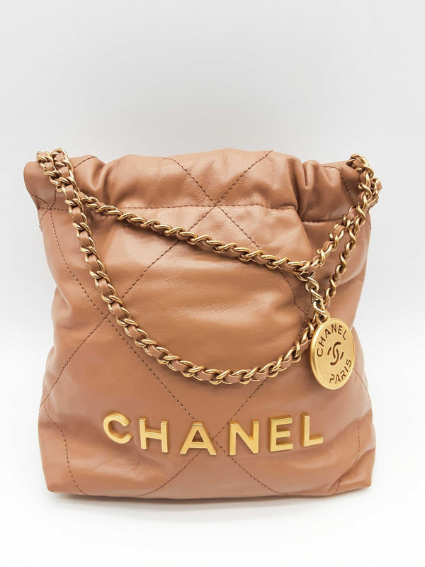 Chanel Mini 22 Beige Quilted Calfskin Leather Bucket Bag Do0525oxzxde