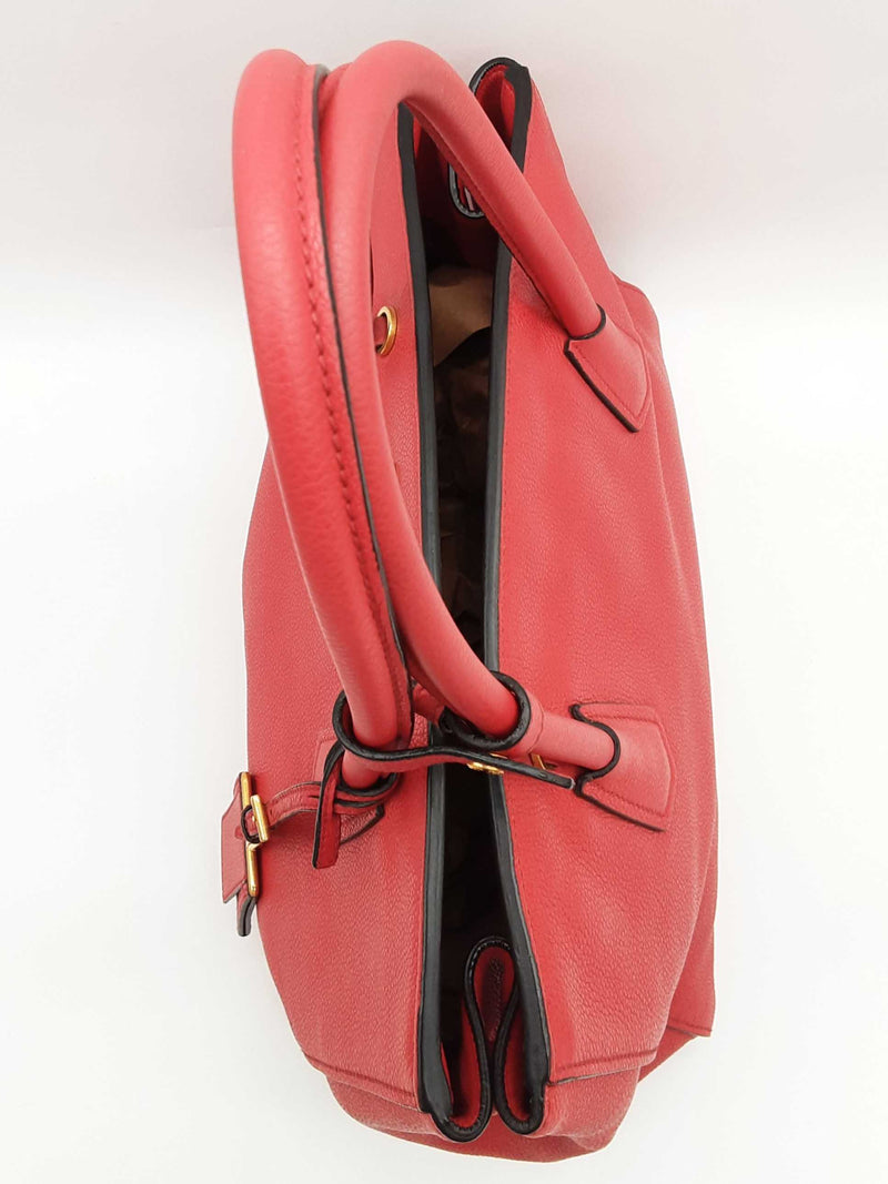Prada 2 Way Red Vitello Daino Leather Tote Bag Do0725porde