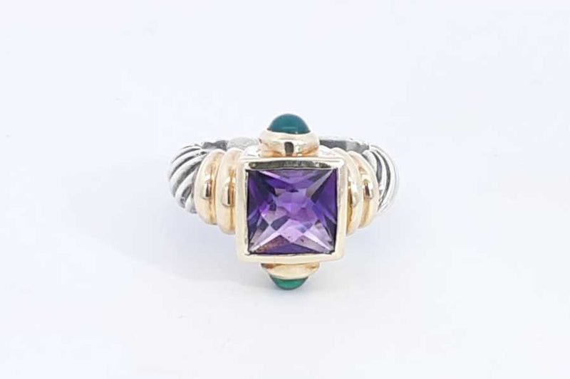 David Yurman Sterling Silver & 14k Yellow Gold Amethyst Ring Sz 5.75 Eb0723wrxsa