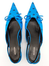 Balenciaga Knife Mules Logo Blue Satin Heels Size Eu 38 Do0725pxde
