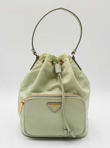 Prada Duet Bucket Bag In Acqua Green Renylon & Saffiano Leather Fw0326ixzdu