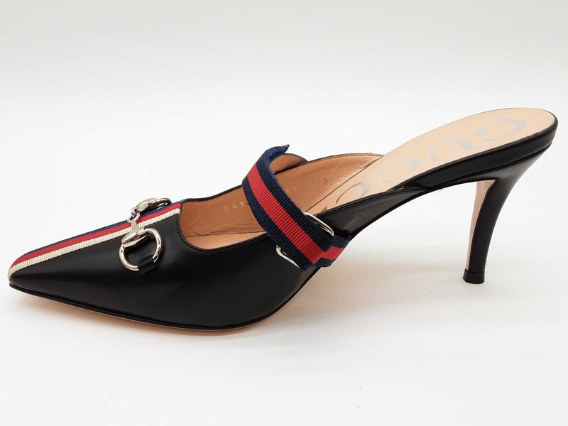 Gucci 549617 Malaga Horesbit Blue Web Mule Heels Size Eu 36.5 Do0825lxzde