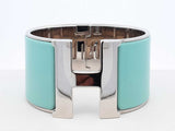 Hermès Extra Wide Clic H Silver-tone & Mint Green Enamel Bangle 7inch Fw0626oxzdu