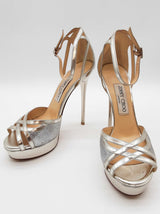 Jimmy Choo Laurita Silver Metallic Glitter Heels Size Eu 37.5 Do0625pxde
