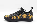 Versace Sneakers In Black & Yellow Barocco Print Leather Size 9 Fw0926lprdu