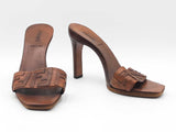 Fendi Zucca Monogram Leather & Wooden Peep-toe Mules Size 6 Fw1026rzdu