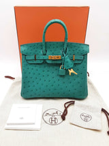 Hermes Birkin 25cm Vert Verone Green Ostrich Leather Gold Handbag Do0626ooxzxde