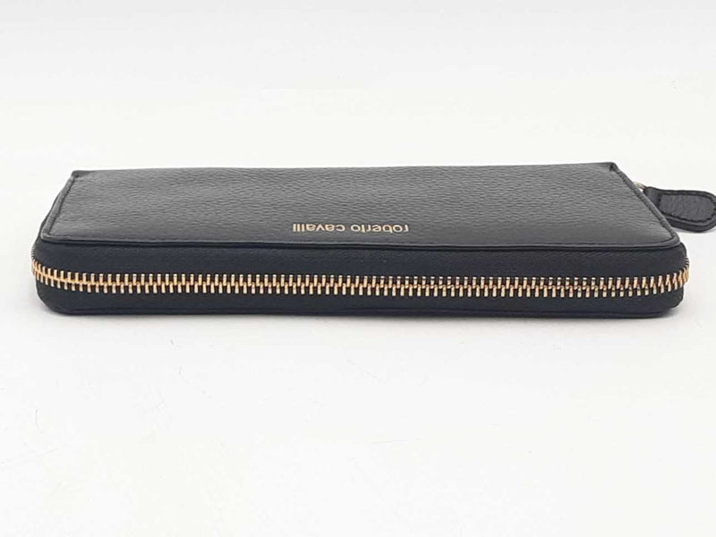 Roberto Cavalli Black Leather Zip Wallet Black Wallet